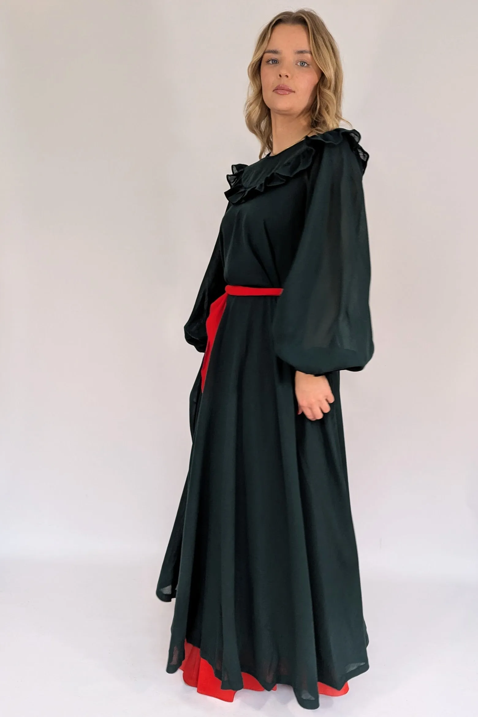 1970s Gina Fratini Dark Green Maxi Dress