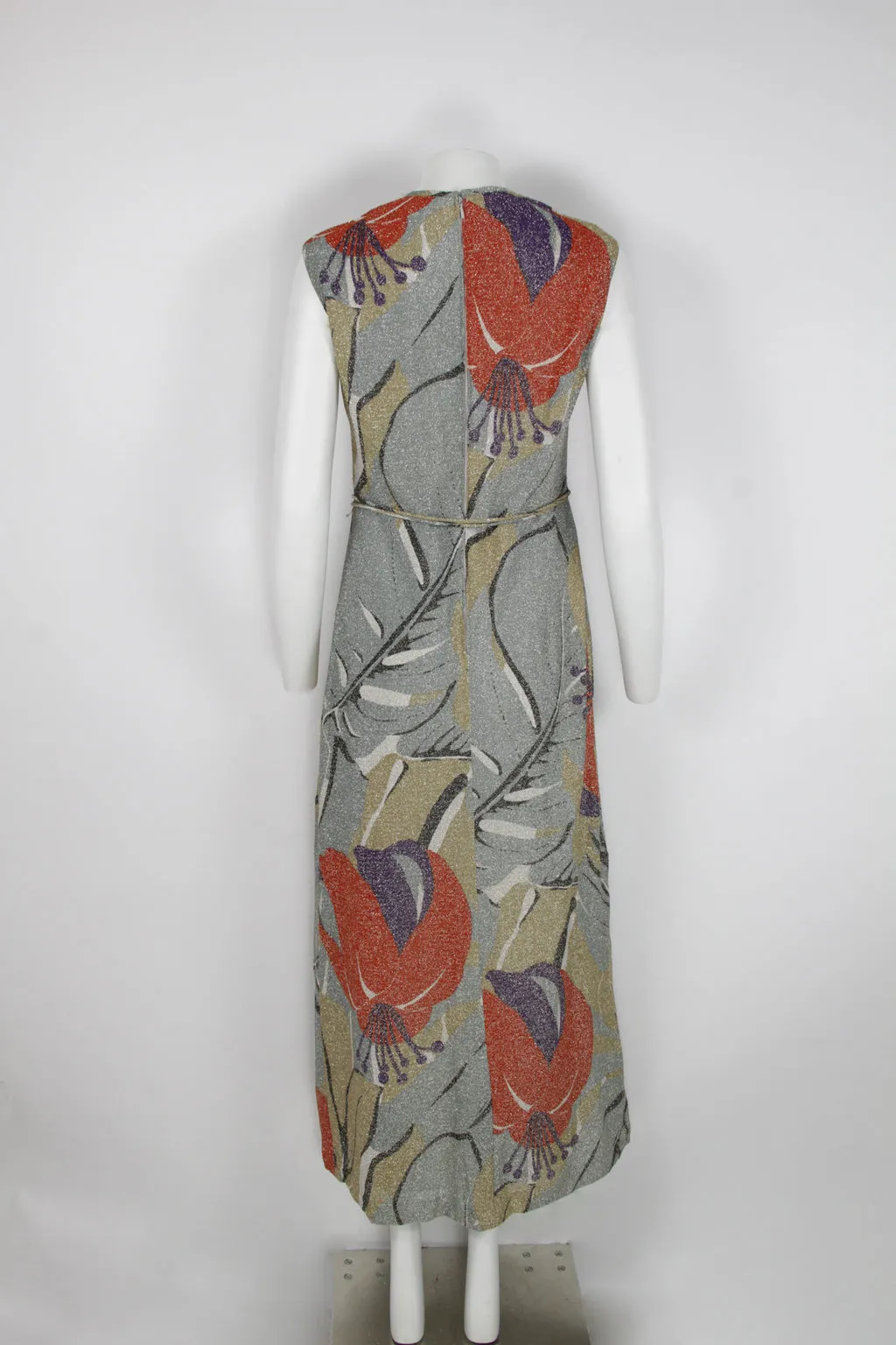 70s Lurex floral patterned maxi dress - M