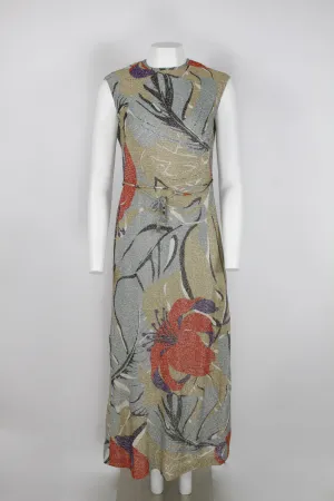 70s Lurex floral patterned maxi dress - M