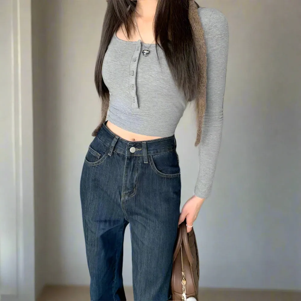 Acubi Dark Blue Wide Leg Jeans