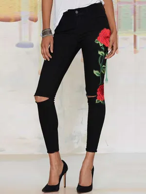 Amsoin Denim Embroidered High Waist Jeans