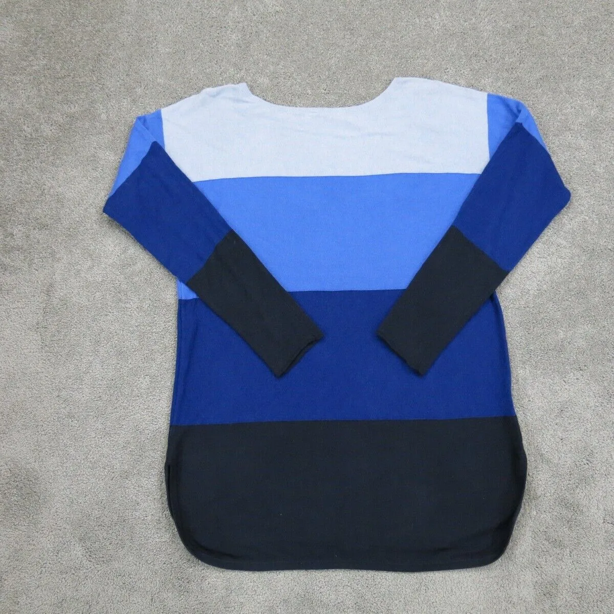 Ann Taylor Womens Striped Pullover Sweatshirt Long Sleeve Navy Blue Size Small