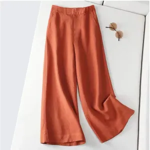 Art Vintage Cotton Blend Wide Leg Long Pants Women Loose Slim Look Elastic High Waist Straight Casual Pants