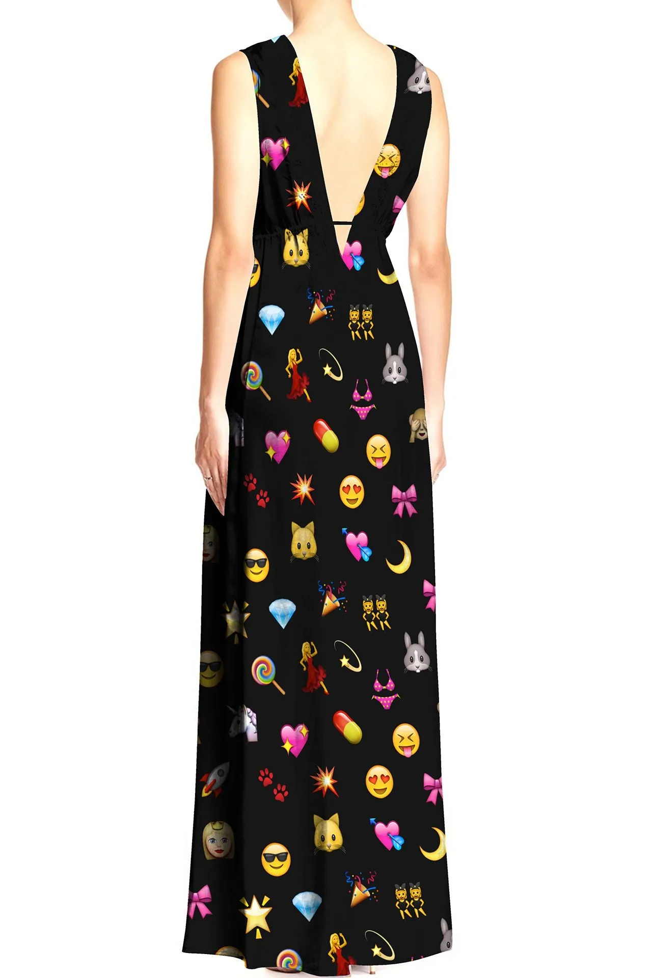 As Seen On Paris Hilton Emoji Print Black Maxi Dress