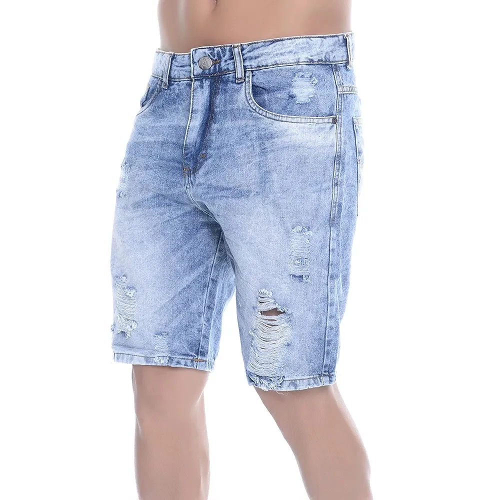Bermuda Jeans Estonado Com Rasgos