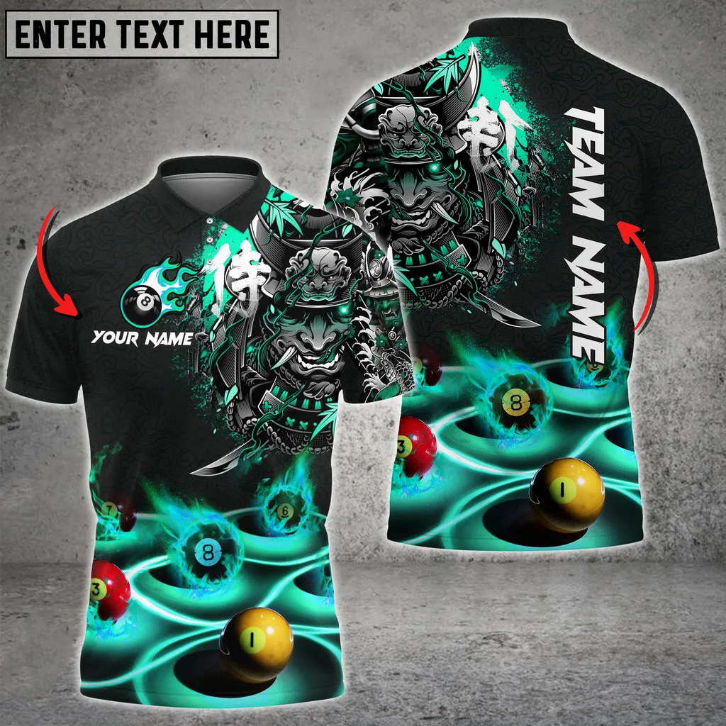 Billiards Flame Samurai Personalized Name, Team Name Polo Shirt, Perfect Shirt for Billiard Player