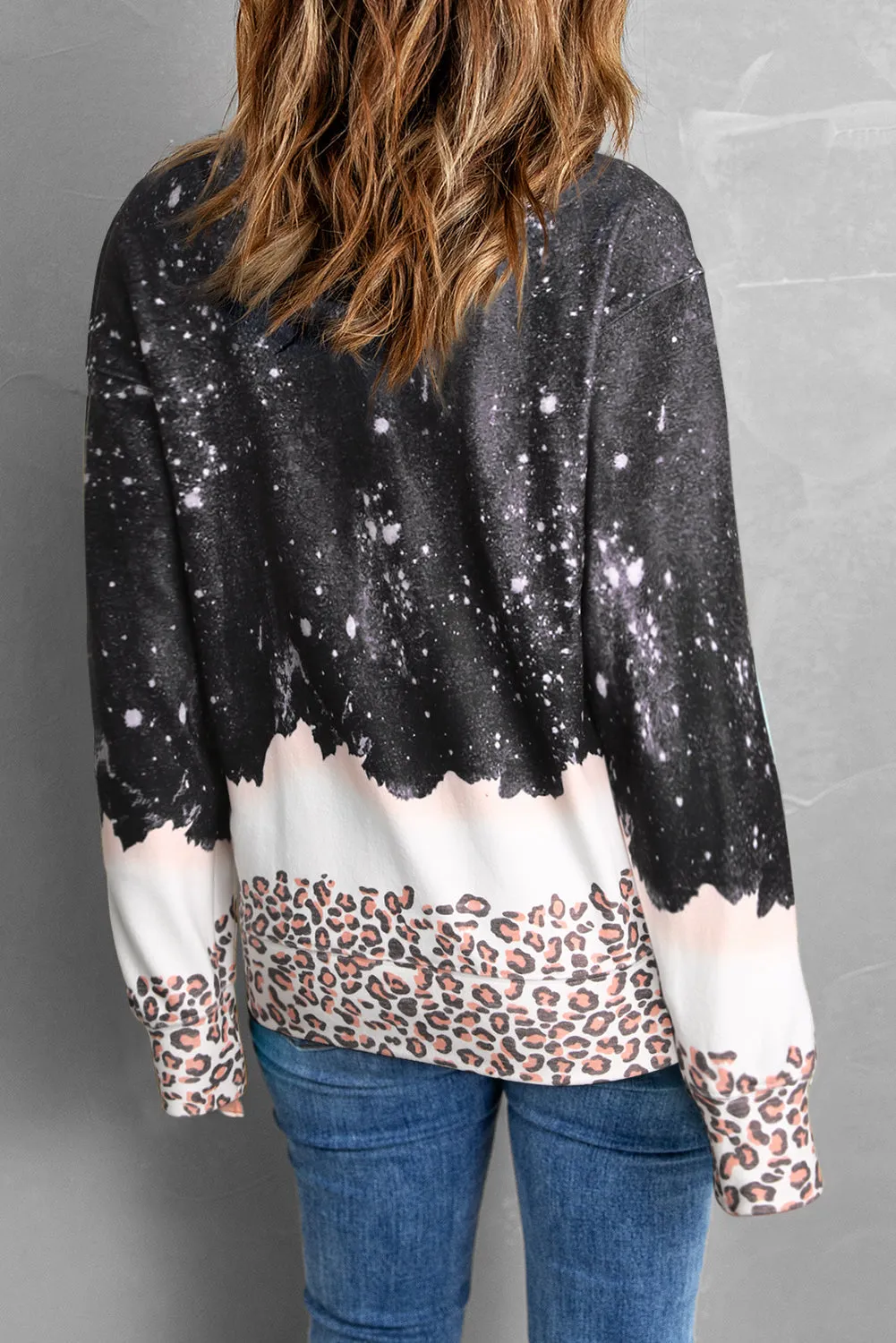 Black Texas Leopard Color Block Pullover Sweatshirt