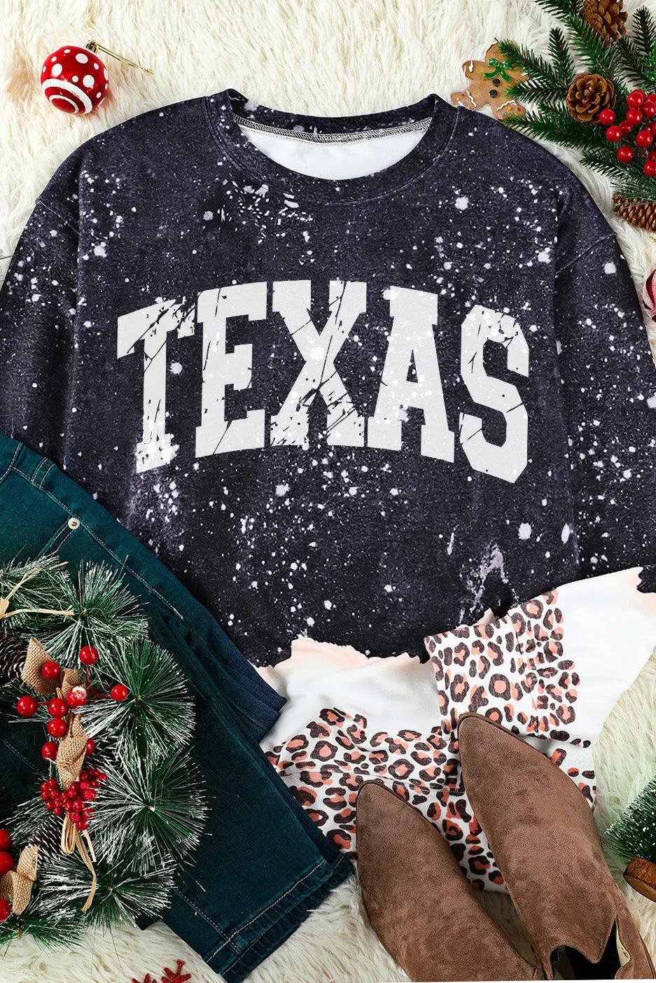 Black Texas Leopard Color Block Pullover Sweatshirt