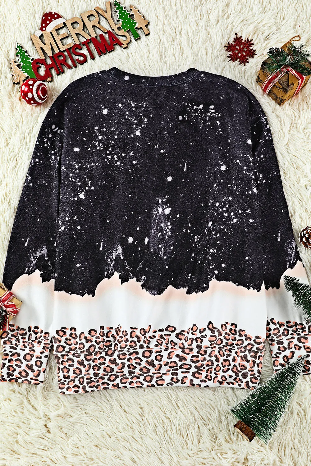 Black Texas Leopard Color Block Pullover Sweatshirt