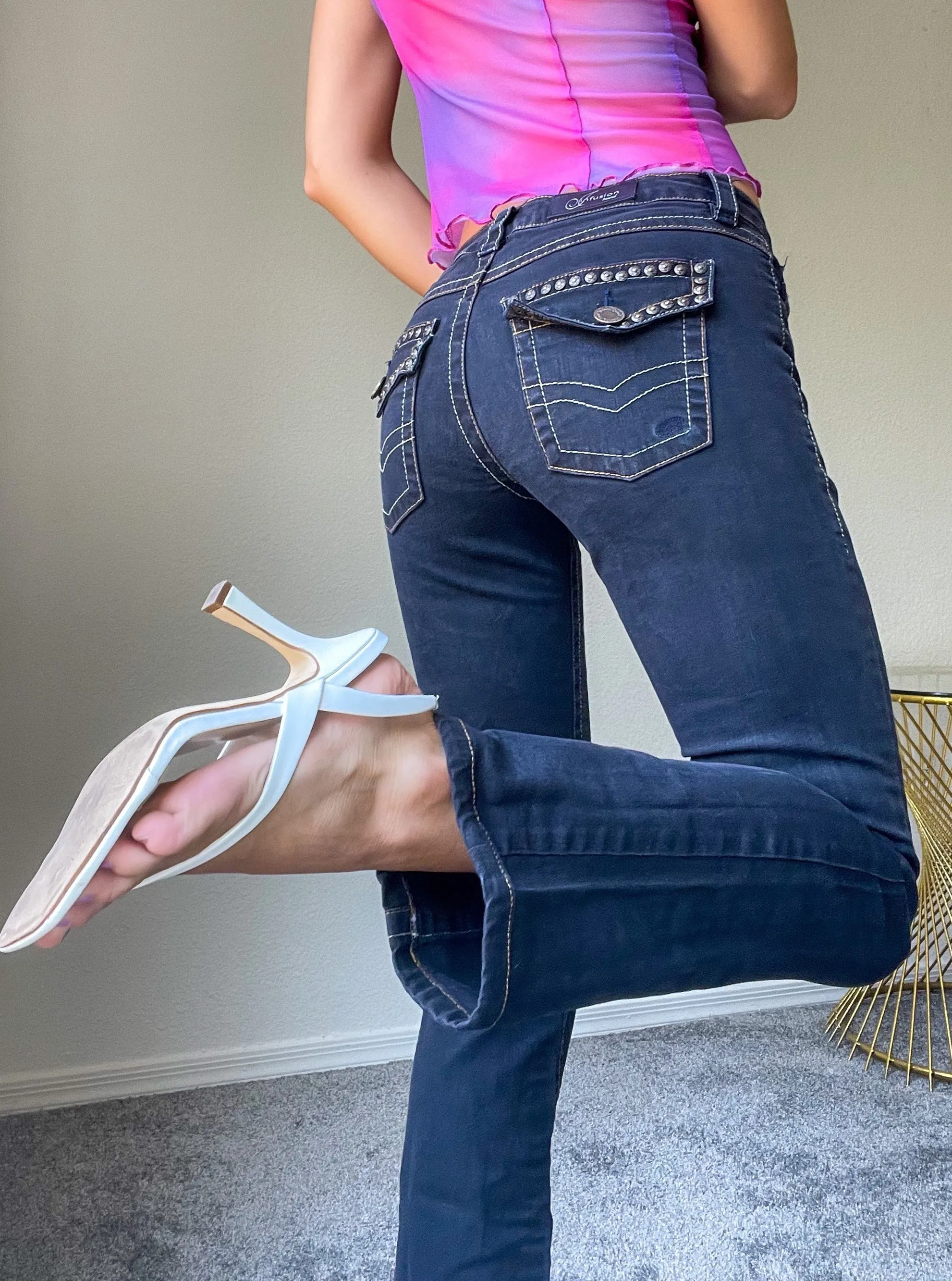 Black Y2K Studded Low Rise Jeans