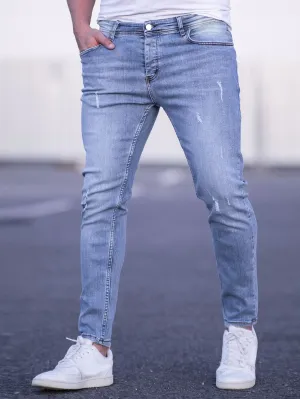 Blue Bleach Wash Cat Scratch Ripped Skinny Jeans