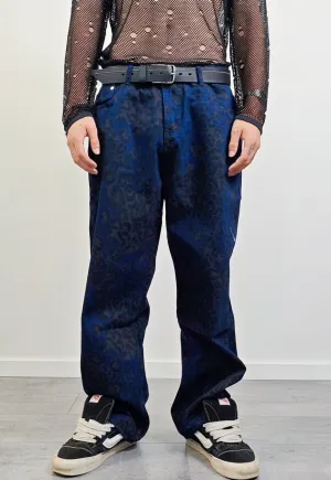 Blue leopard jeans animal denim trousers cheetah pants