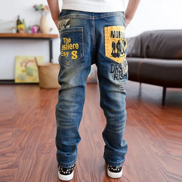 Boys Jeans Pant Printed Pocket, Children Jeans For Boys