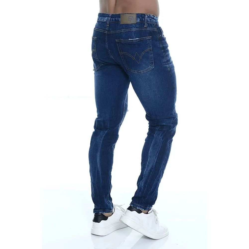 Calça Jeans Masculina Skinny Destroyed Com Lycra