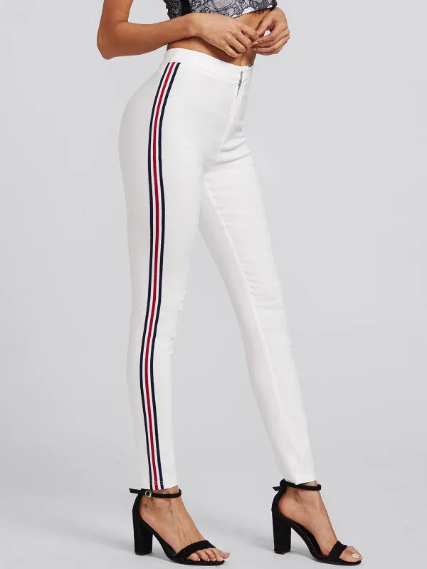 Contrast Tape Skinny Pants