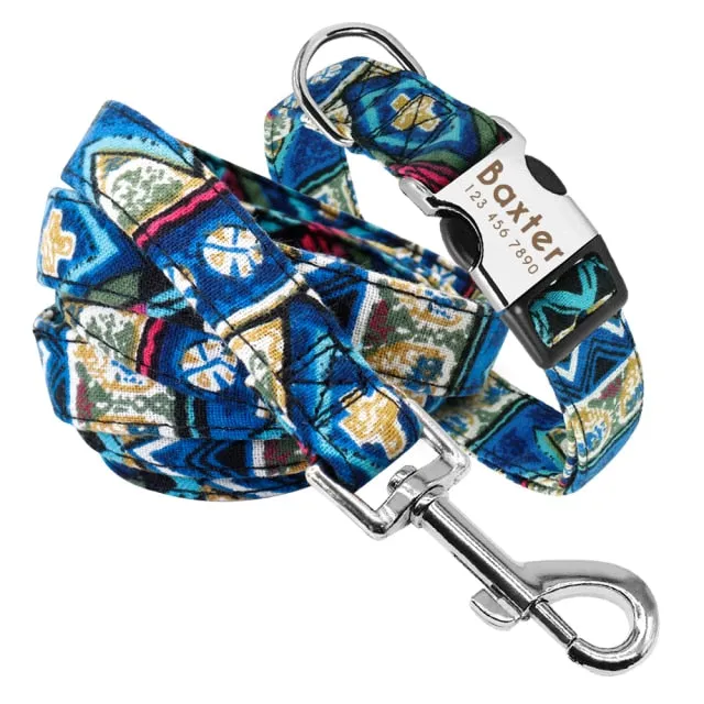 Custom Dog Collar Leash Set Personalized