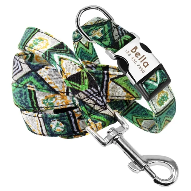 Custom Dog Collar Leash Set Personalized