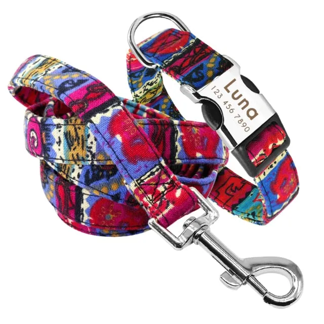 Custom Dog Collar Leash Set Personalized