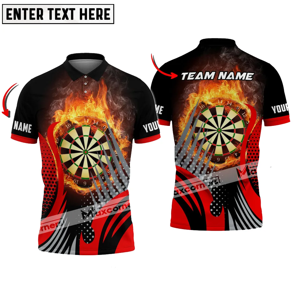Darts Fire Color Options Personalized Name, Team Name 3D Polo Shirt, Dartboard Fire Shirt