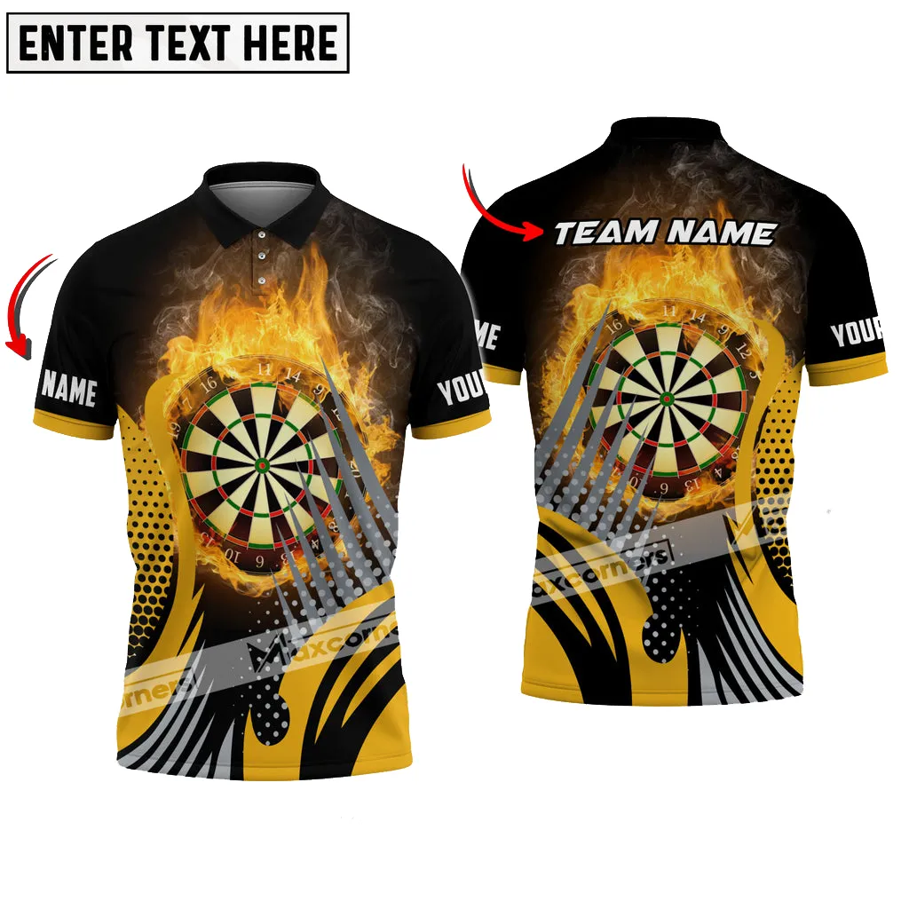 Darts Fire Color Options Personalized Name, Team Name 3D Polo Shirt, Dartboard Fire Shirt