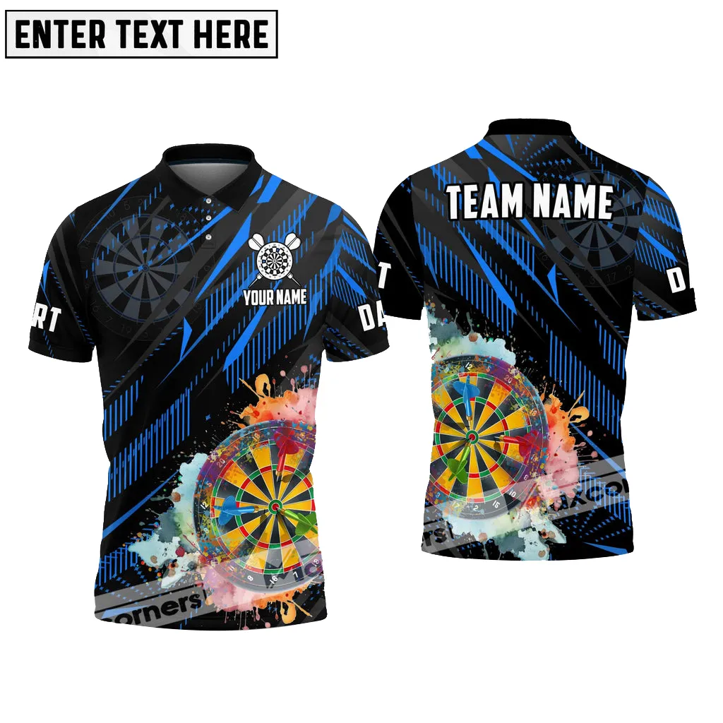 Darts Watercolor Art Multicolor Options Personalized Name Team Name Dartboard 3D Polo Shirt