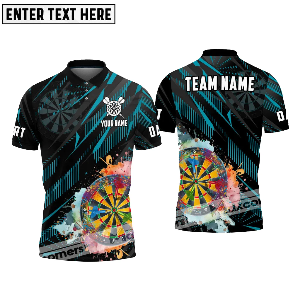 Darts Watercolor Art Multicolor Options Personalized Name Team Name Dartboard 3D Polo Shirt