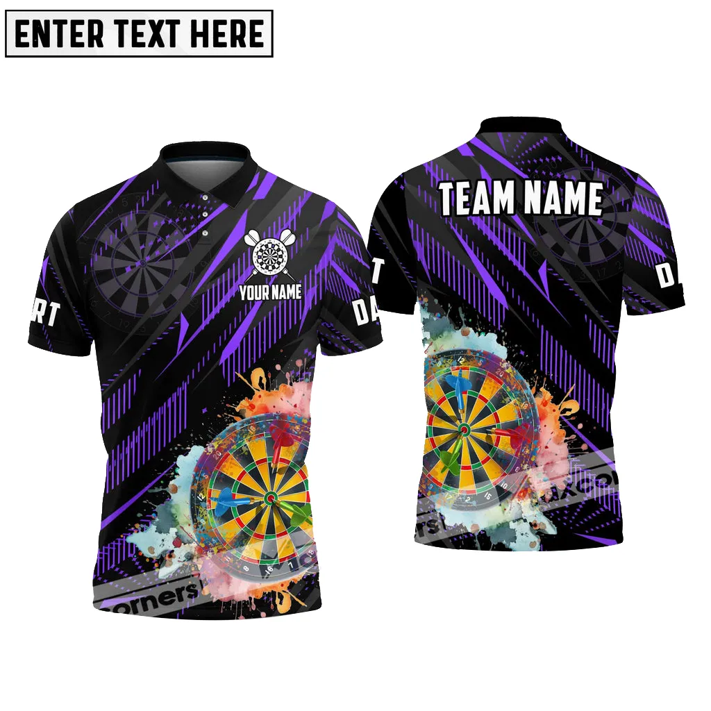 Darts Watercolor Art Multicolor Options Personalized Name Team Name Dartboard 3D Polo Shirt