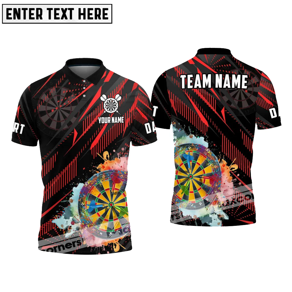 Darts Watercolor Art Multicolor Options Personalized Name Team Name Dartboard 3D Polo Shirt