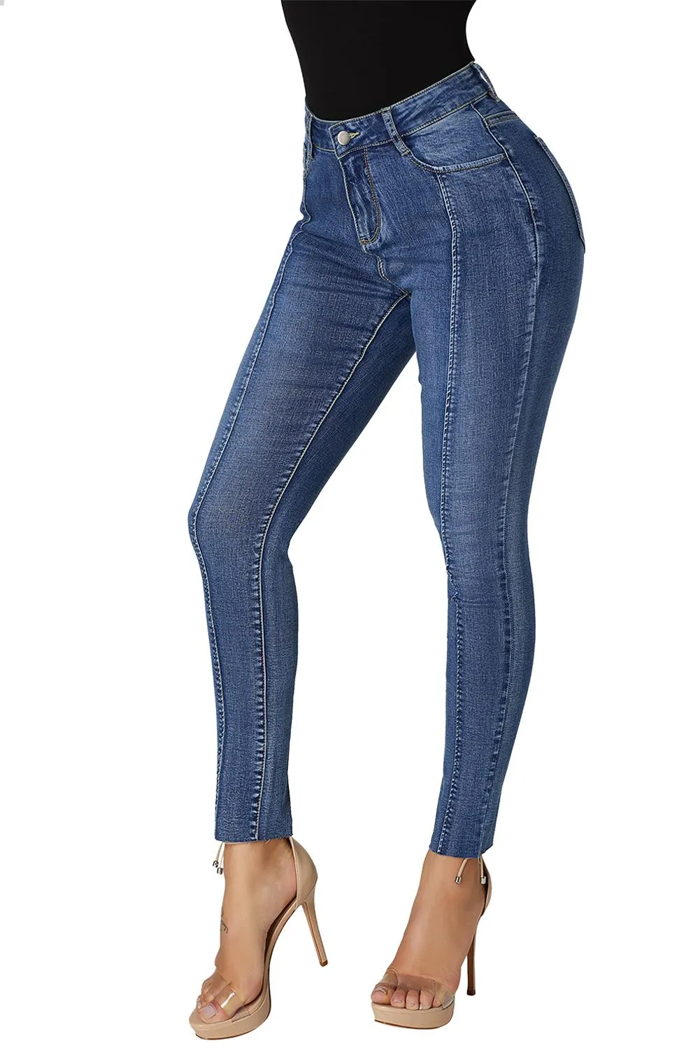 Designful Seam Accent Raw Hem Jeans