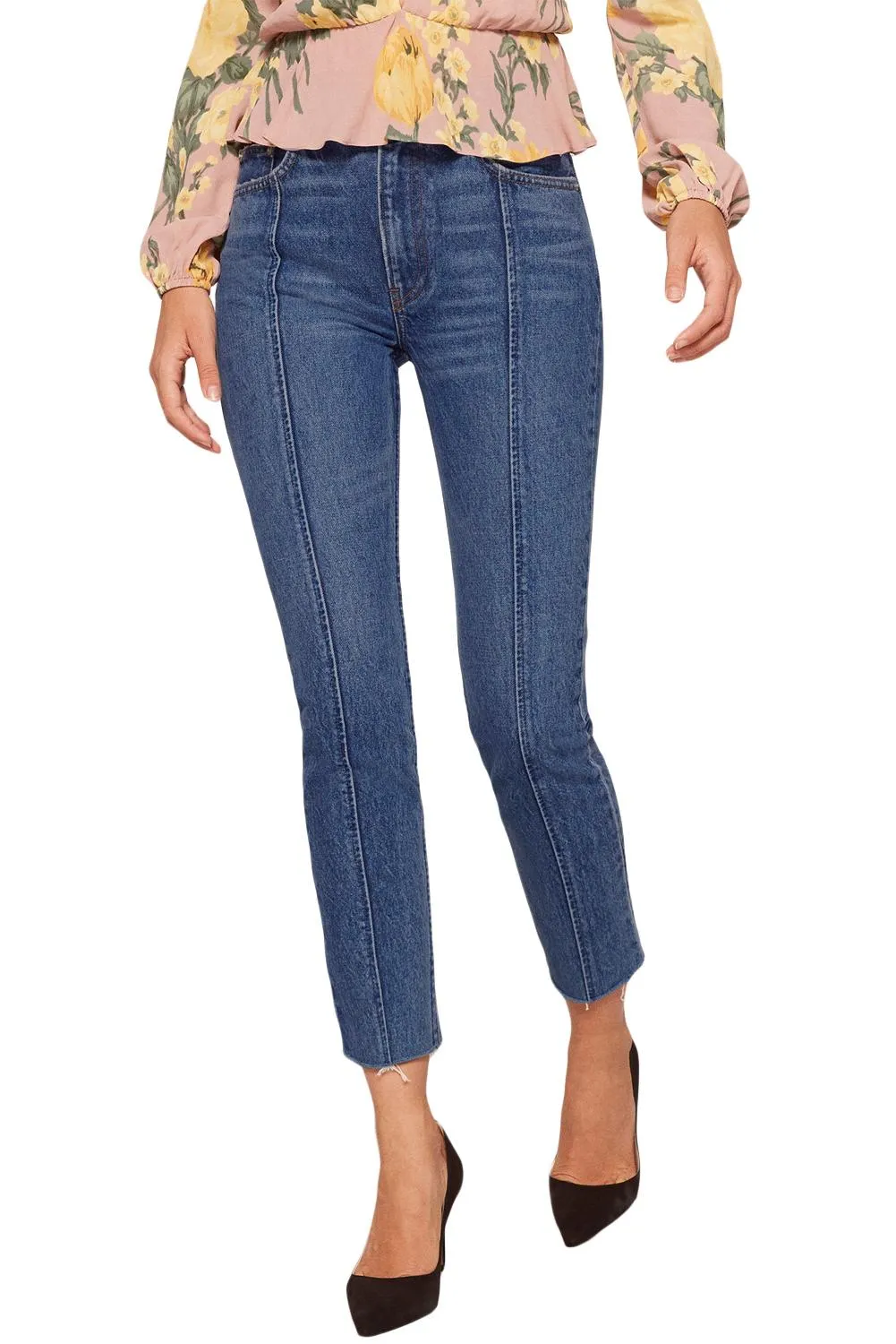 Designful Seam Accent Raw Hem Jeans