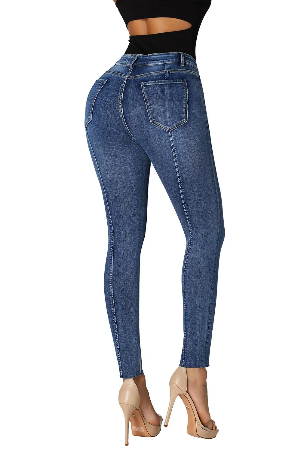 Designful Seam Accent Raw Hem Jeans