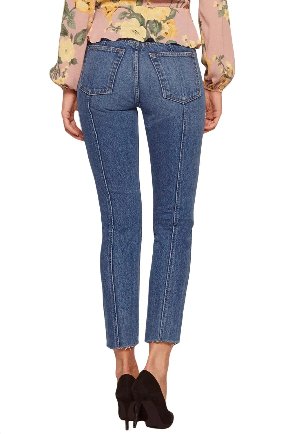 Designful Seam Accent Raw Hem Jeans