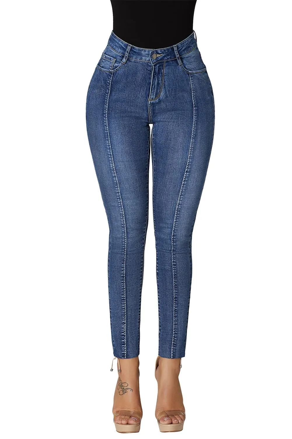 Designful Seam Accent Raw Hem Jeans
