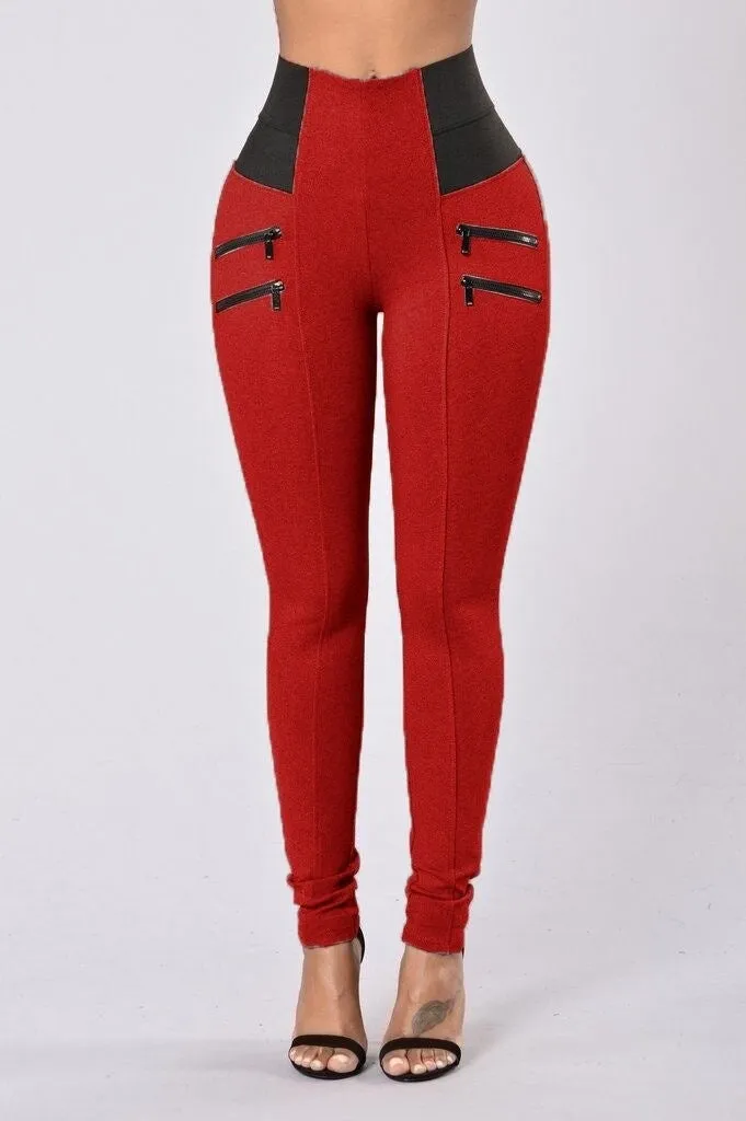Elastic High Waist Zipper Slim Long Pencil Pants