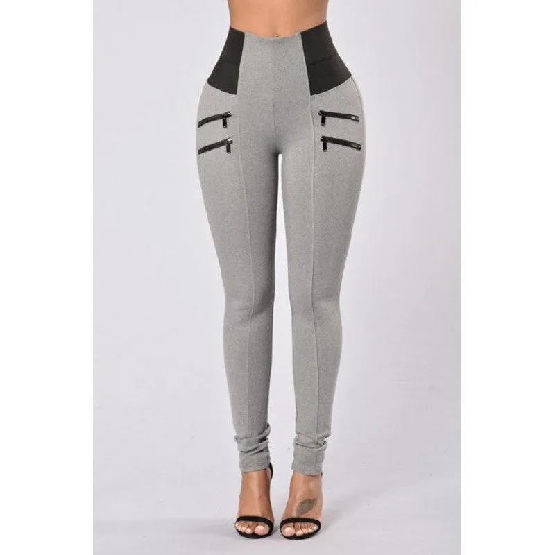 Elastic High Waist Zipper Slim Long Pencil Pants