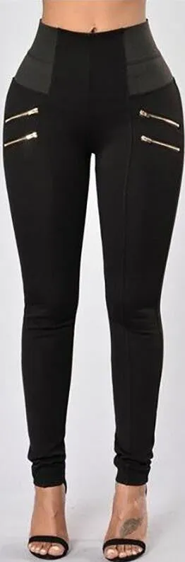 Elastic High Waist Zipper Slim Long Pencil Pants