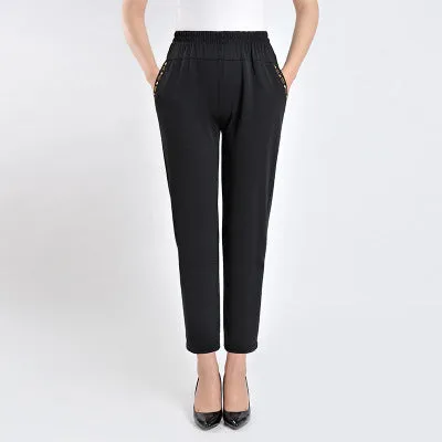 Elderly Women Pants Casual Loose Straight Elastic High Waist Summer Outdoor Mom Pants
