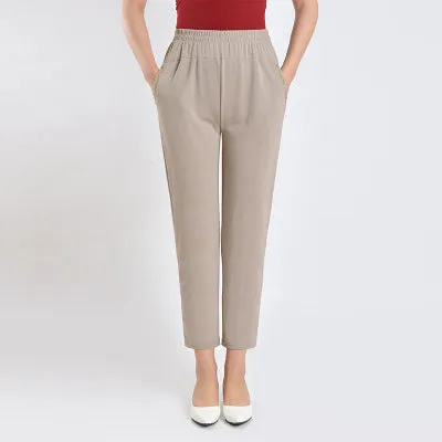 Elderly Women Pants Casual Loose Straight Elastic High Waist Summer Outdoor Mom Pants