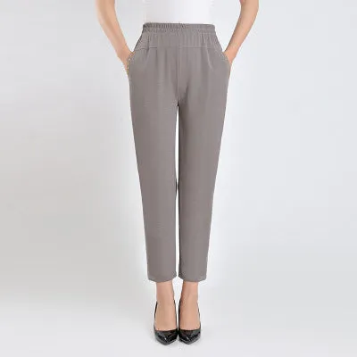 Elderly Women Pants Casual Loose Straight Elastic High Waist Summer Outdoor Mom Pants