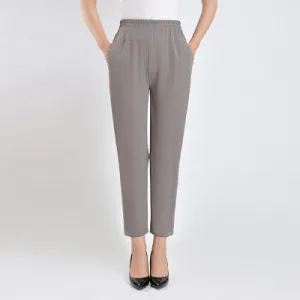 Elderly Women Pants Casual Loose Straight Elastic High Waist Summer Outdoor Mom Pants