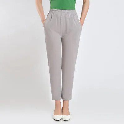Elderly Women Pants Casual Loose Straight Elastic High Waist Summer Outdoor Mom Pants