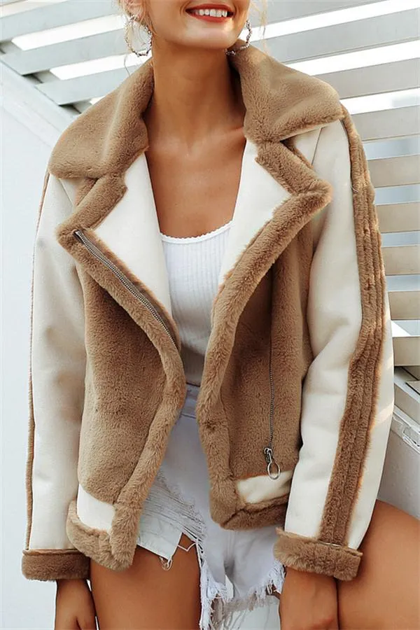 elveswallet Plush Faux Fur Zipper Jacket