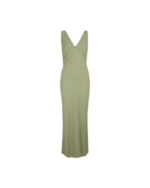 ESME GINGHAM SLIP DRESS GREEN AND BROWN GINGHAM