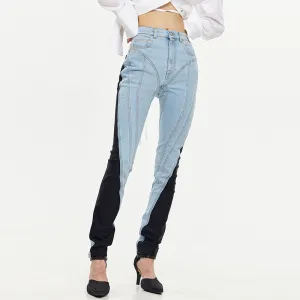 Fashion Colorblock Slim High Waist Pencil Trousers Wholesale Women Jeans