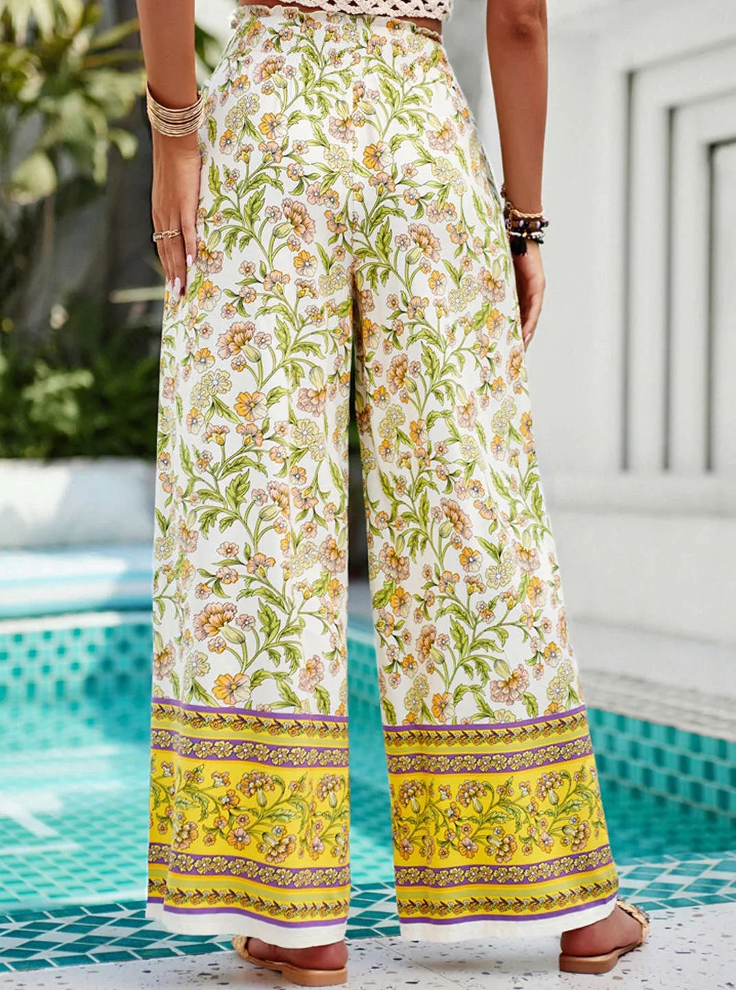 Floral Print High-Waist Wide Leg Pants