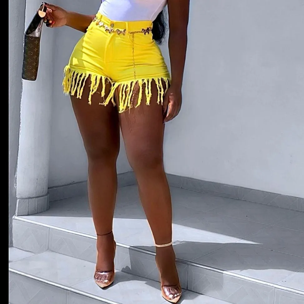 Fringe Trim Hot Wholesale High Waisted Jean Shorts