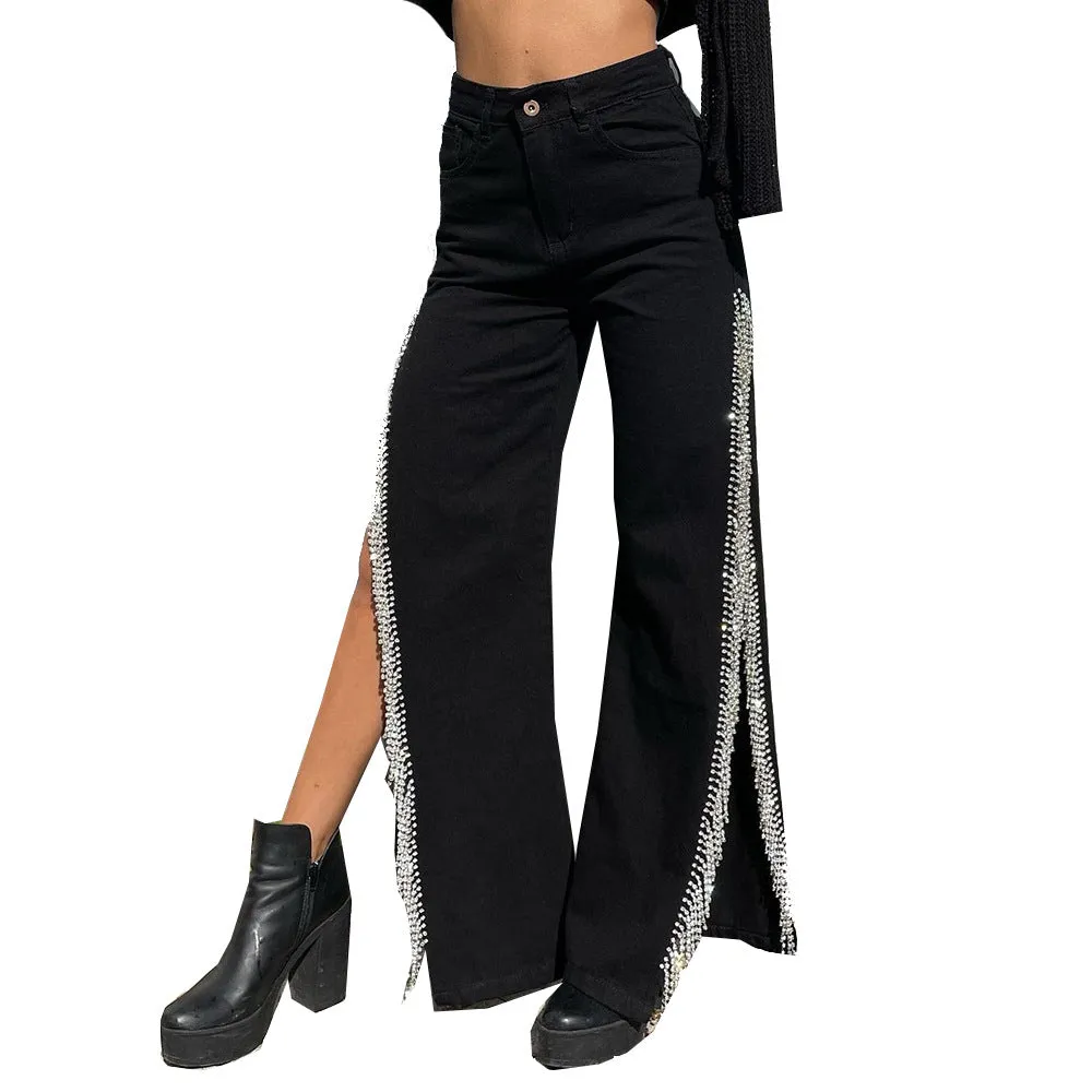 Girlary-shop fashion outfits Women's Clothing 2024 Summer New Personalized Trendy Split Chain Jeans for Women