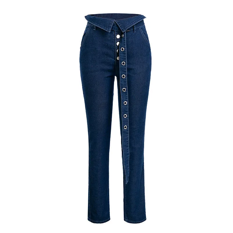 Glamaker Button denim sashes plus size jeans