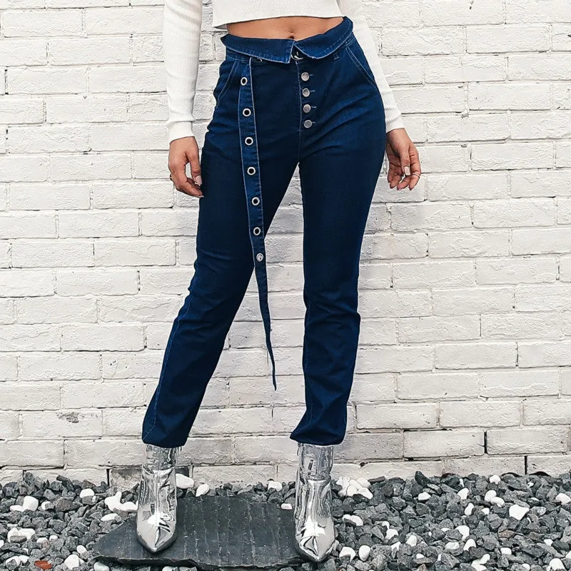 Glamaker Button denim sashes plus size jeans