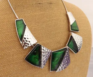 Green & Silver Toned Collar Necklace
